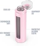 Bouteille d'eau en verre réutilisable Ello Syndicate de 20 oz avec couvercle à bascule étanche à une touche, manchon en silicone antidérapant, boucle de transport pour café, thé et eau, sans BPA, lavable au lave-vaisselle, rose cachemire