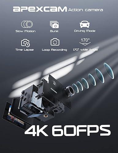 Miniatura 2 de [Nuevo 2022] Apexcam 4K 60FPS Cámara de acción EIS Estabilización 20MP Cámara deportiva 40M Cámara submarina impermeable 8X Soporte de zoom