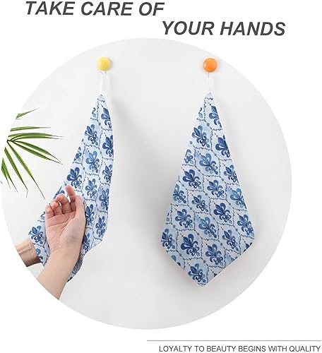 Miniatura 4 de Decorative Hand Towels for Bathroom - Retro Blue Patterns Print Soft Absorbent Small Bath Hand Towels for Kitchen, Farmhouse, Spa, Hotel, Guest Tea