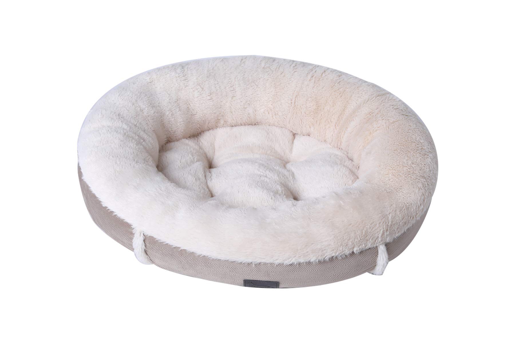 BinetGo Warming Round Bolster Dog or Cat Bed Donut Cushion Cat Bed & Dog Bed, Calming Pup Dog Cat Bed with Fluffy Comfy Lining Plush Kennel, Non-Slip Bottom, Machine Washable(21.5" x 7", Beige)