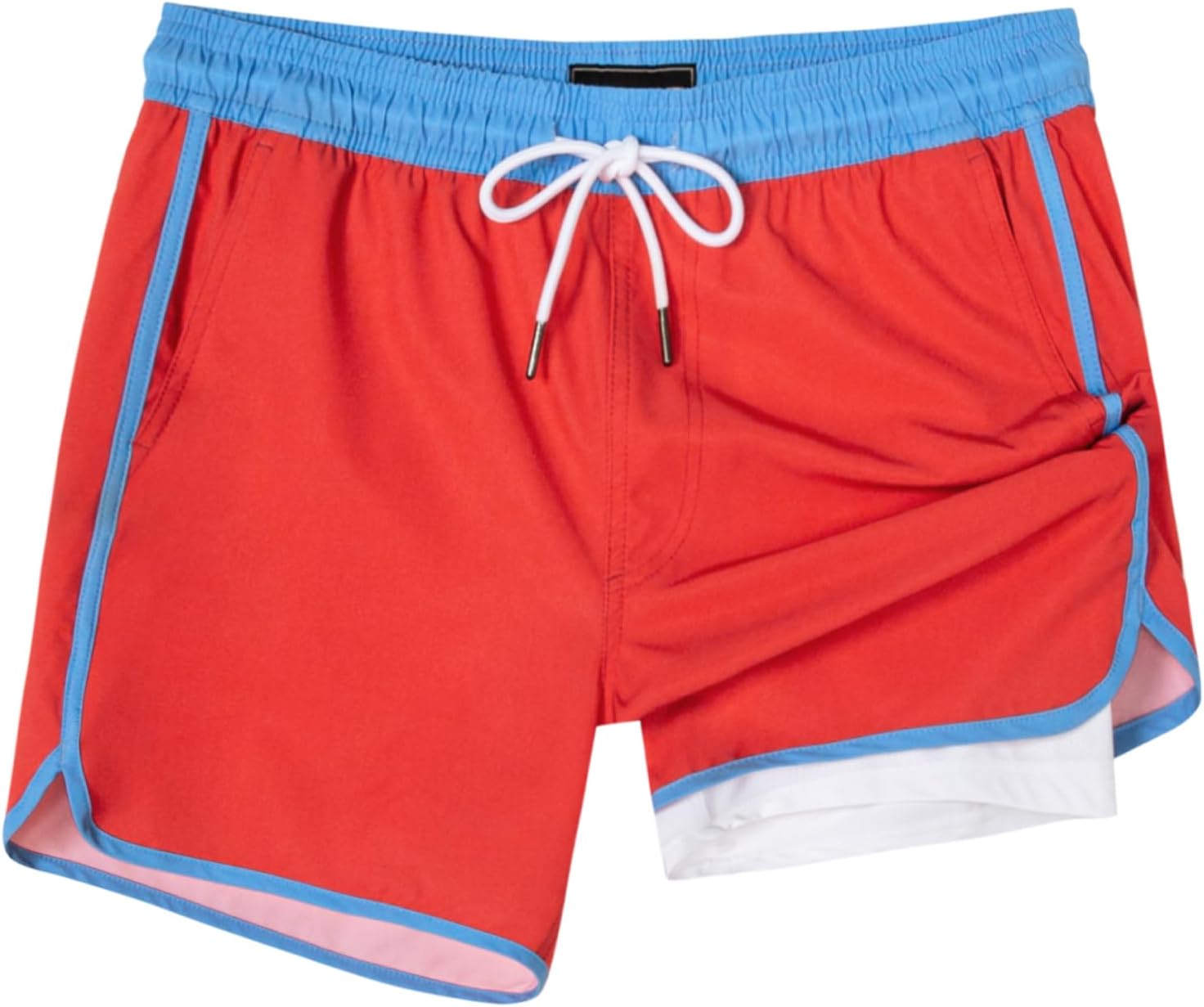 SURF CUZ Mens Swim Trunks with Compression Liner 5" Swimming Trunks 5 Inch Retro Swim Shorts with Zipper Pockets