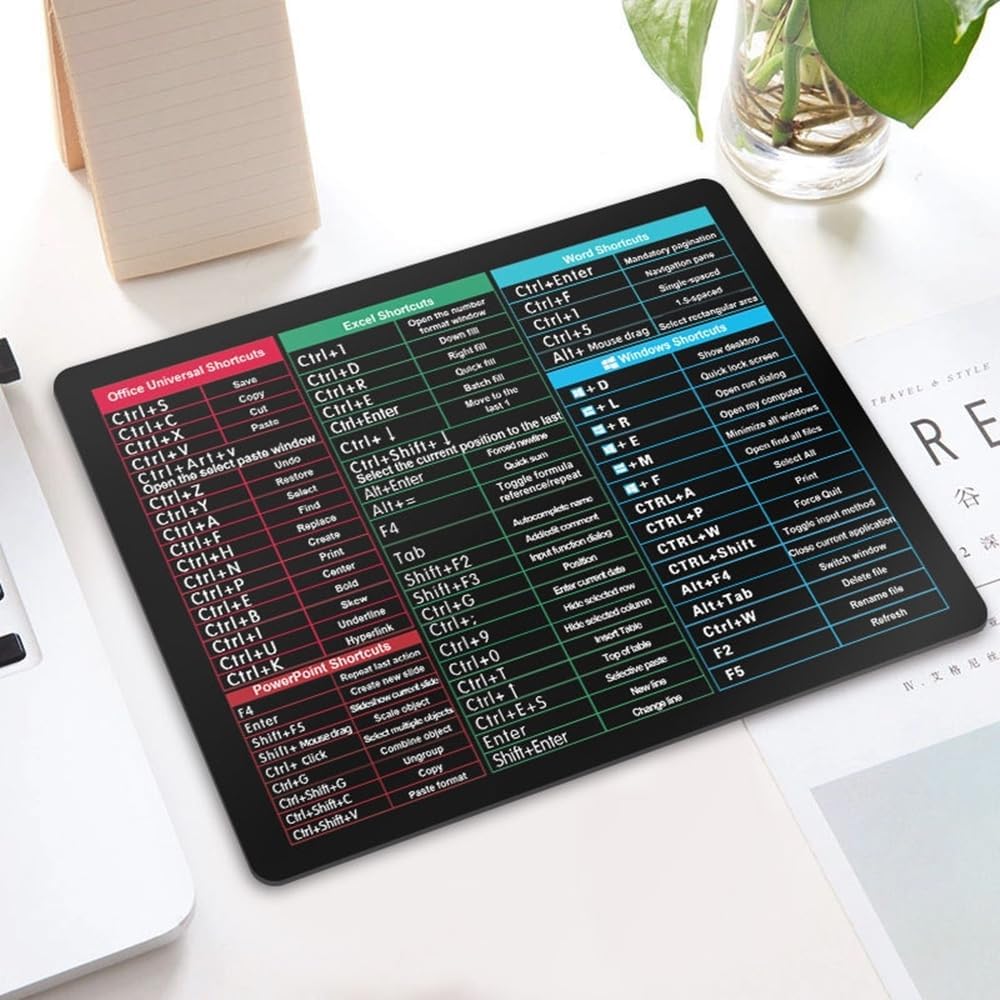 Excel Shortcut Keyboard Mouse Pad – Upgraded Professional Version, Extended Desk Mat with Stitched Edges, Secure Base, Giant Desktop Mouse Pad, Perfect Employee Appreciation GIF,8.7×7.1inch