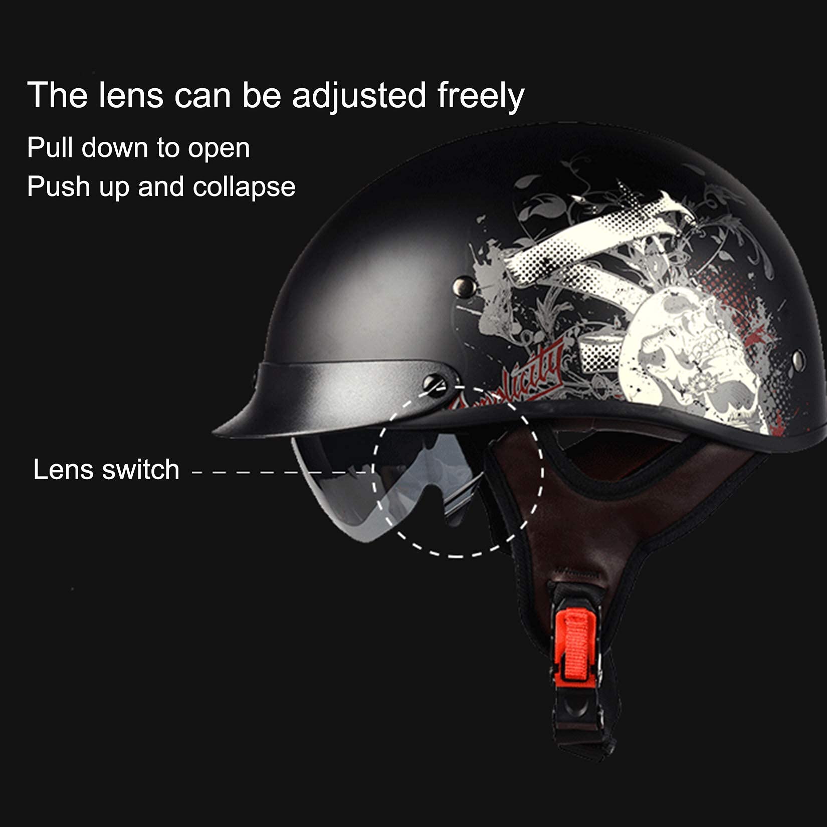 MRDAER Demi-Casque rétro Ouvert pour Adulte, Casque de Moto, cyclomoteur, Casques de croiseur, Hommes, Femmes, Casque de Scooter, Style Vintage, approuvé par ECE/ECE 5, M