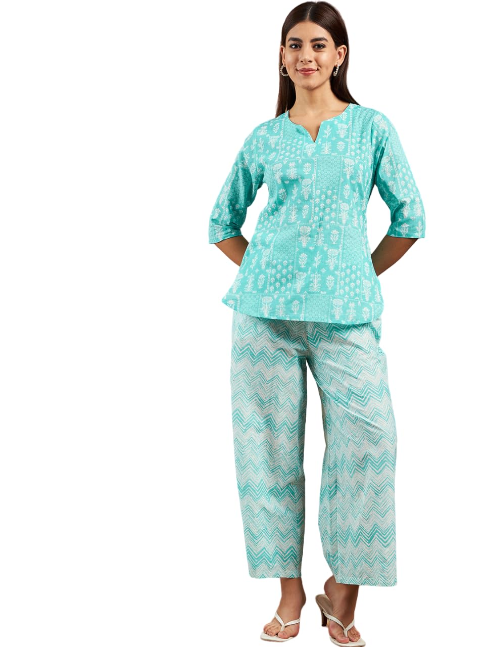 Pivl Conjunto de pijama de algodón estampado de alta calidad para mujer || Conjunto de pijama cómodo y elegante con bolsillos || Conjunto a juego para mujer || Ropa de dormir para mujer ||