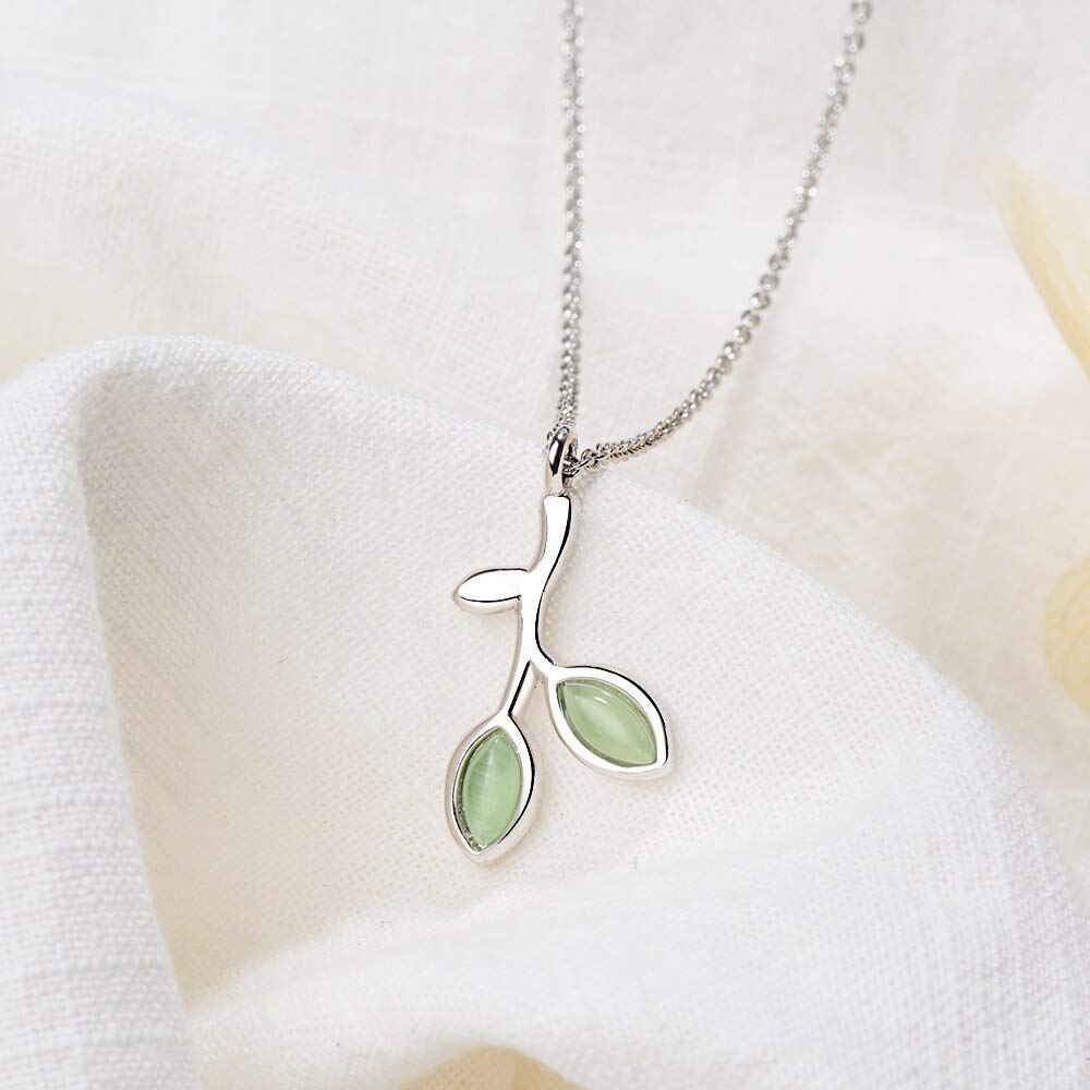 Collane con ciondolo da donna in smalto verde con foglie di albero verde sterling 925 per gioielli