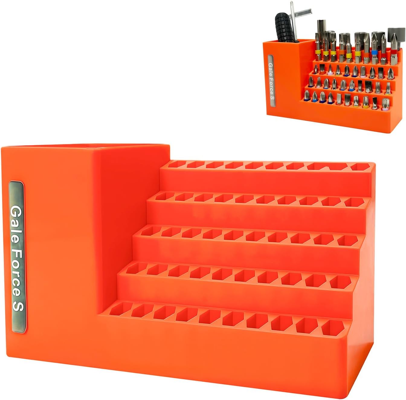 Gale Force S 50-Slot drill bit Organizer, Ideal for Garage and Workshop - Holds Impact and 1/4" Hex Bit, Hex Keys, and other tools. Wall and Workbench Mountable.