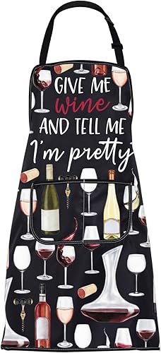 FUSTMW Delantales de vino con bolsillos para cocinar vino, cocina, chef y barbacoa