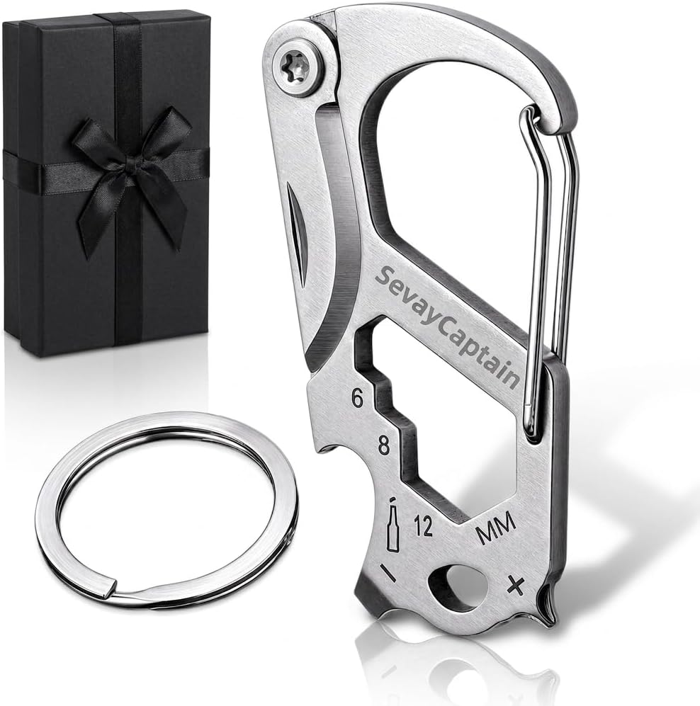 EDC keychain,Multitool carabiner,Key trailer Multitool,Light and compact, 7-in-1: wrench, carabiner, knife, bottle opener, slot,Crossdriver