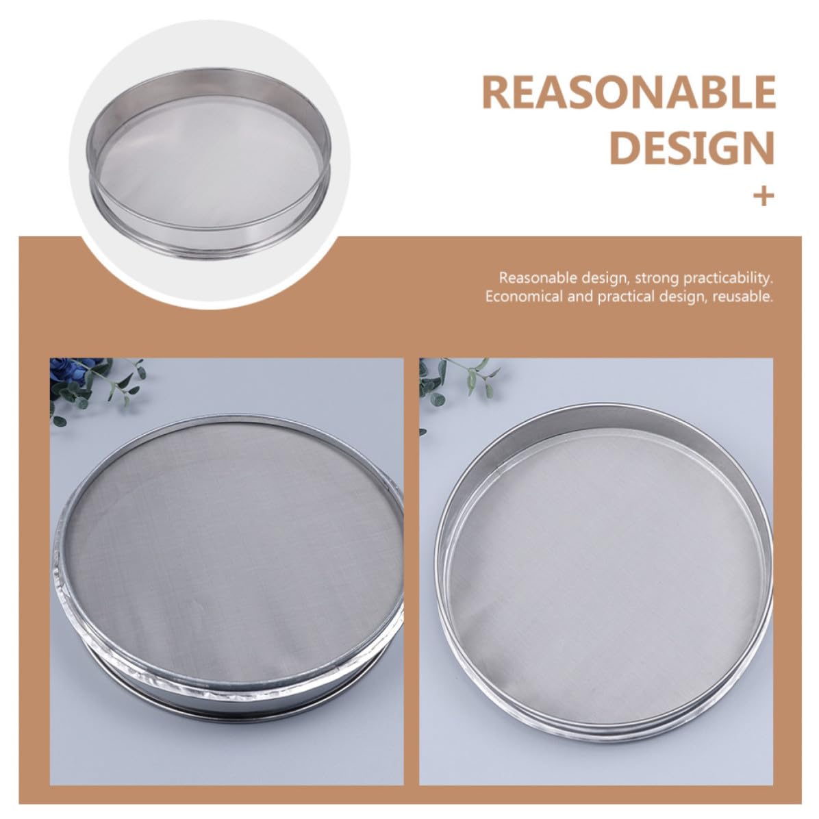 KALLORY Colador de Malla Fina de Acero Inoxidable de 35cm para Tamizar y Hornear, Reutilizable y Ligero, Adecuado para Cocina y Jardinería