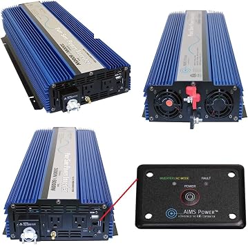 AIMS Power 3000 Watt / 6000 Watt Peak Pure Sine Power Inverter 12 Volt DC to 120 Volt AC ETL Listed with Remote