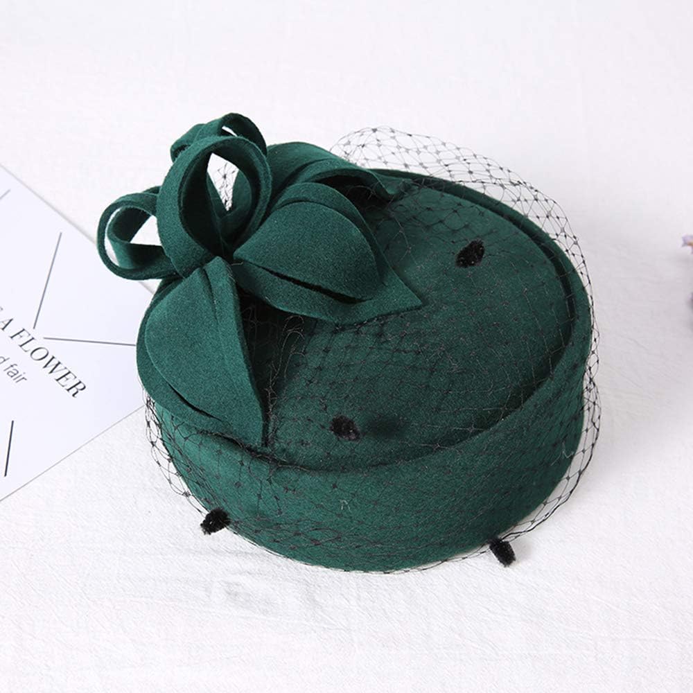 Z&X British Vintage Wool Felt Pillbox Hat Ladies Church Derby Winter Fascinator Hat Veil Flower Fedoras - Image 4