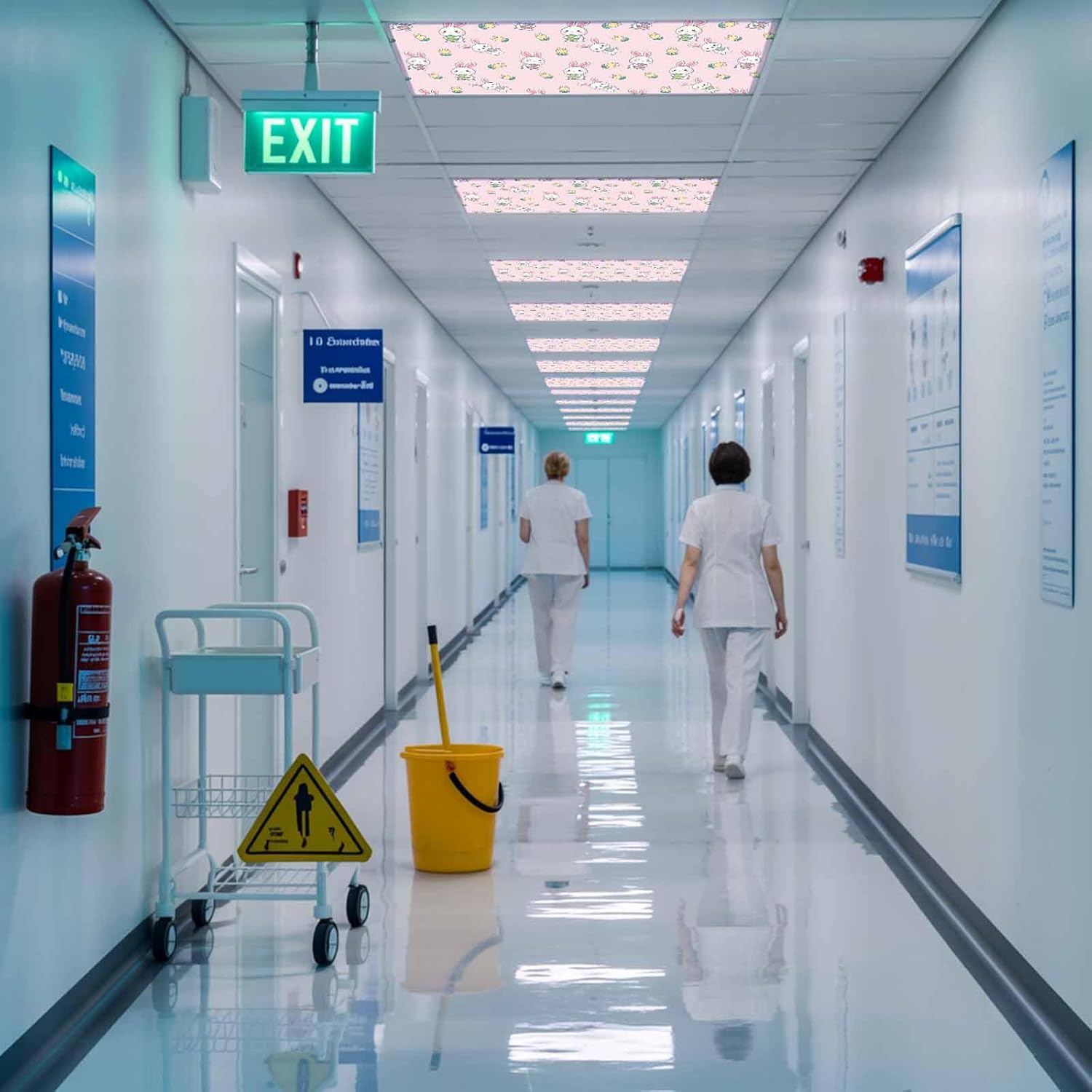 Easter Bunny Fluorescent Light Covers for Ceiling Lights 4x2 feet,4 Pack Magnetic Light Filters for Classroom,Cute Rabbits Eggs Spring Tulips Country Pink Fluorescent Lamp Shade Panel for Office