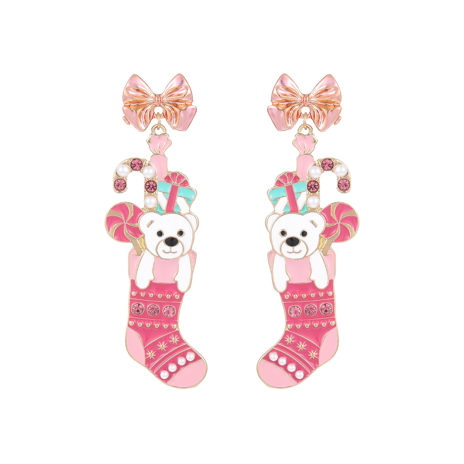 Madison Tyler Christmas Earrings for Women | Xmas Pink Santa Claus Candy Cane House Bow Nutcracker Sweater Gloves Socks Dangle Earrings Holiday