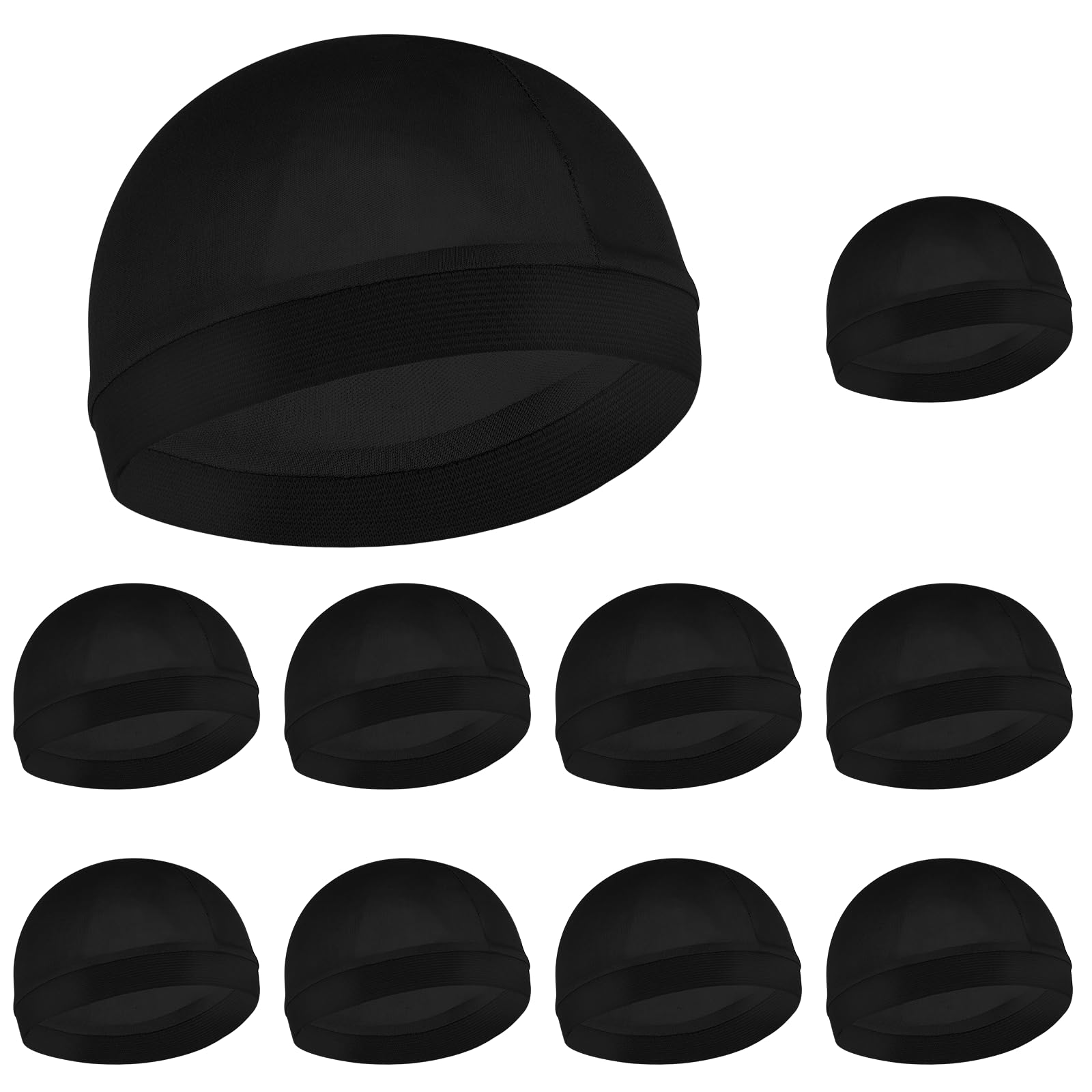 10 PCS Silky Stocking Wave Cap for 360 540 720 Waves, Durag, Compression Cap, Sleeping Shower Hair Bonnet for Men Women (Black)