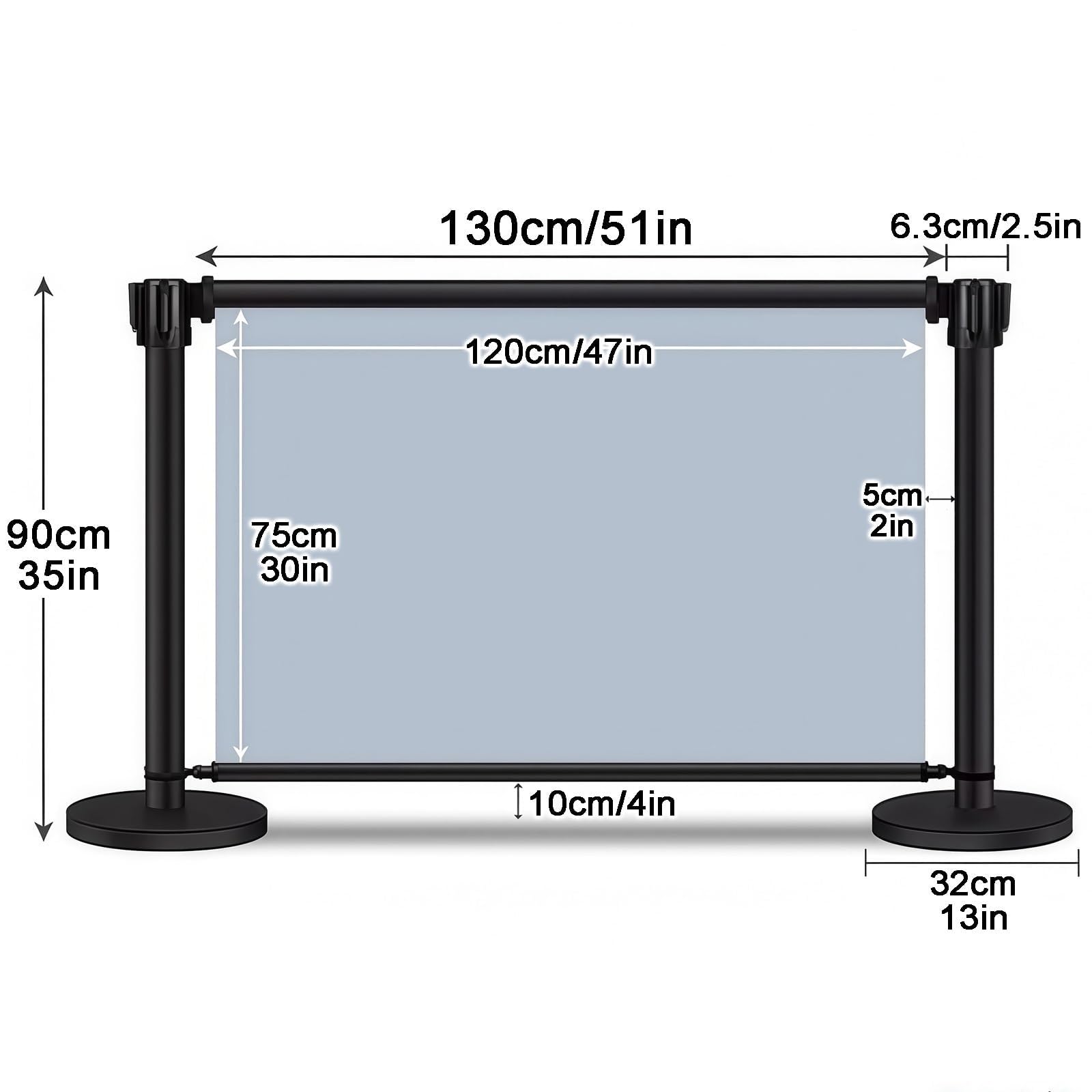 Postes de señalización retráctiles para carteles de advertencia, barreras de control de multitudes con publicidad, capacidad para carteles de 120 × 75 cm, diseño enrollable, barreras con vallas