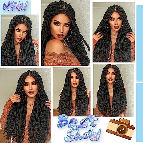 Ebingoo 32'' Braided Wigs For Black Women Lace Front + Wig Cap Butterfly Locs Wig Double Lace Front Braided Wigs With Baby Hair Box Braided Lace Frontal Wigs Knotless Dreadlock Wig Fully Handmade Lightweight Synthetic Box Braid Wig For Women Girls Daily Wear #TOP4