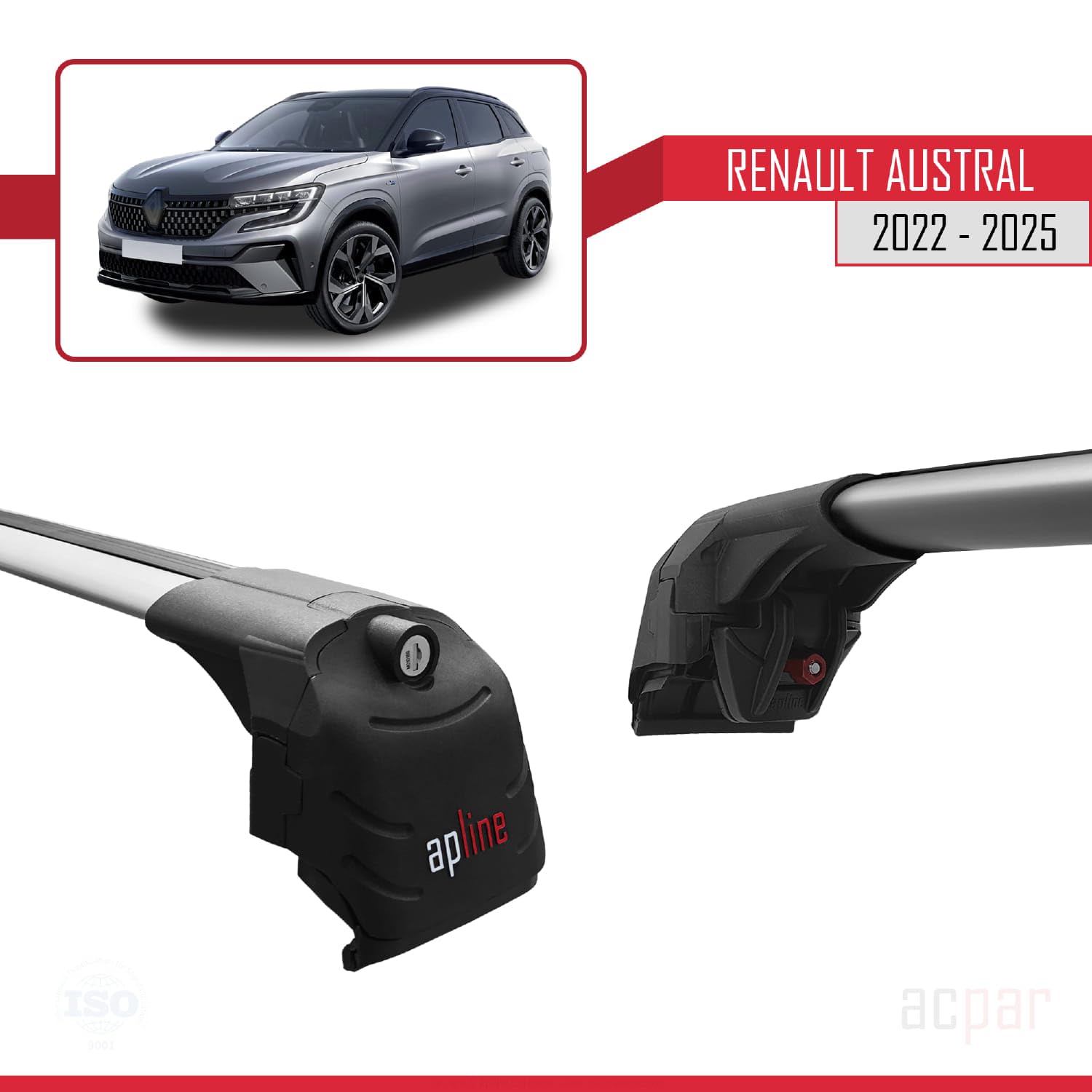 Barres De Toit Pour Renault Arkana (2020-2024) - Modèle ACE-4 - Aluminium Gris - Charge Max 75 Kg