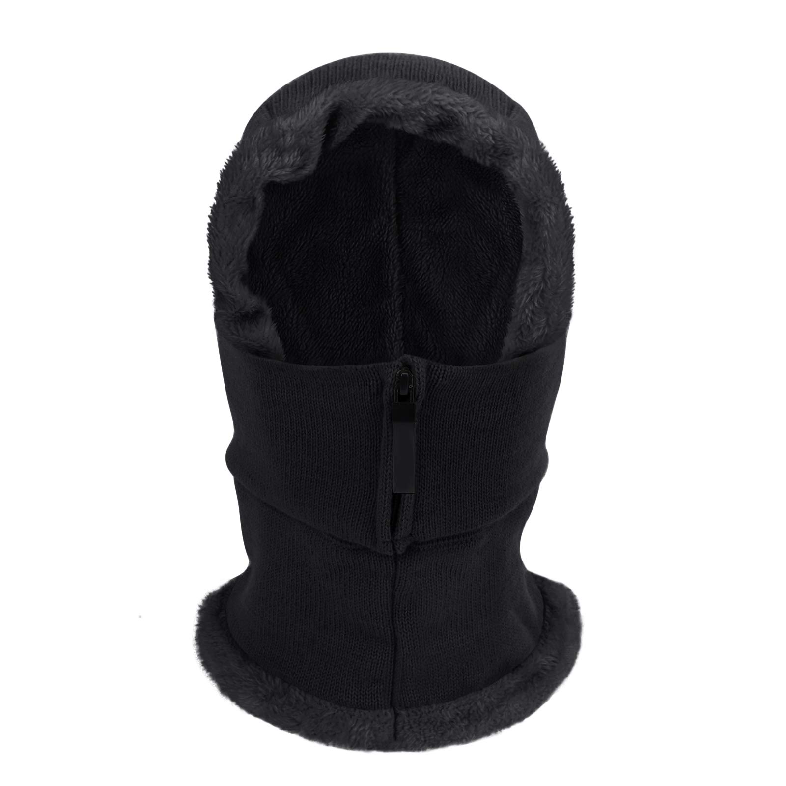 Pasamontañas con forro polar para mujer, resistente al viento, cálido, de punto, con capucha - negro - Talla única