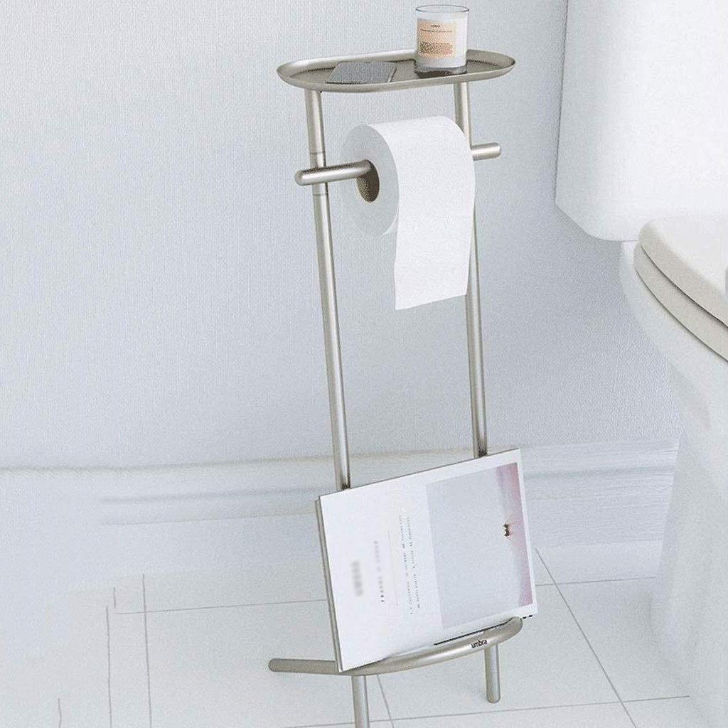 Stojak na papier toaletowy Butler i giętka szczotka toaletowa z półką i szufladą, stal nierdzewna