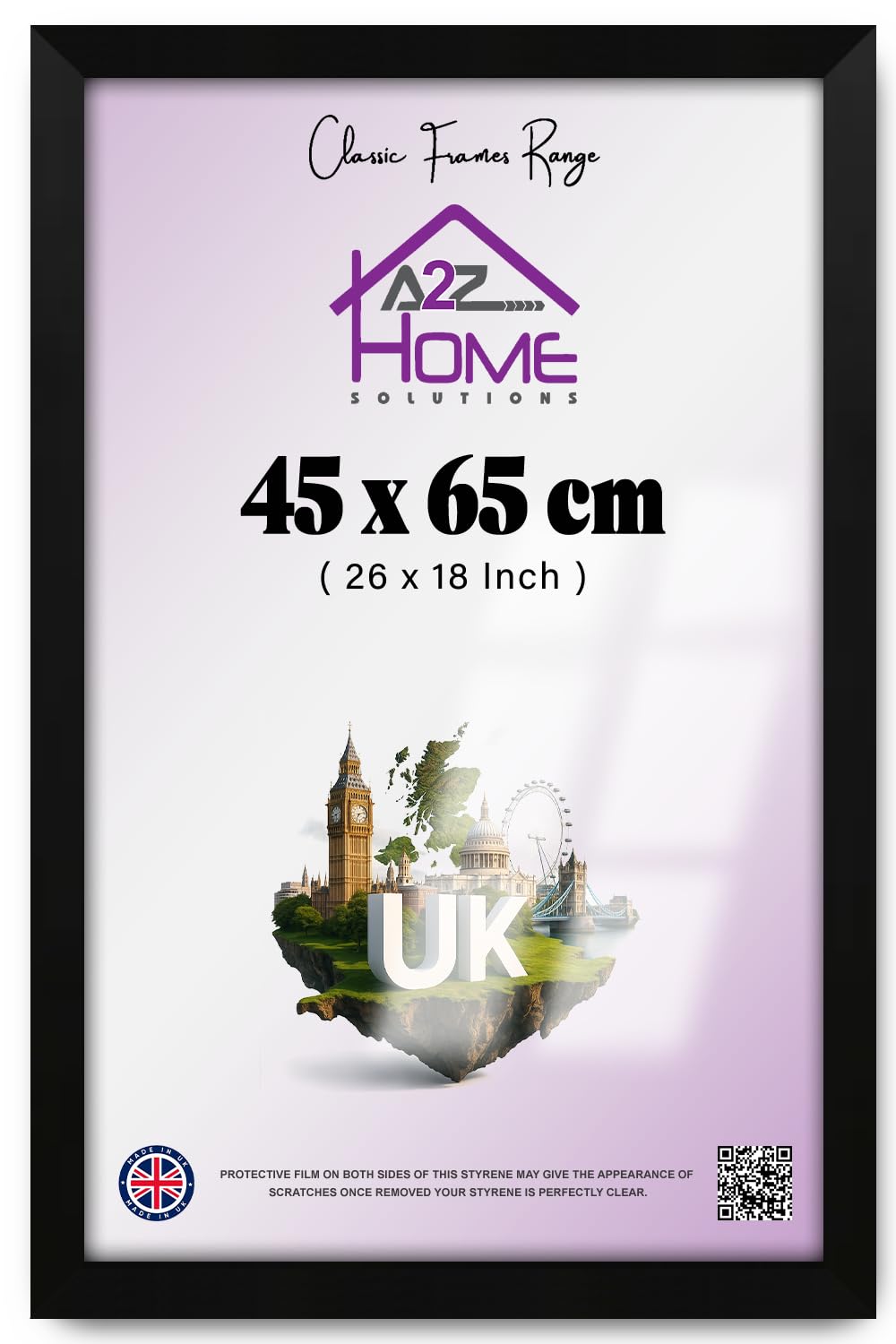 A2Z Stylish Picture Poster 65x45 cm (26x18 Inch) Photo Frame - Display Certificates Jigsaw Puzzle - Wall Mounted - Styrene Shatterproof Perspex Sheets - Landscape Portrait Hanging - Matt Black