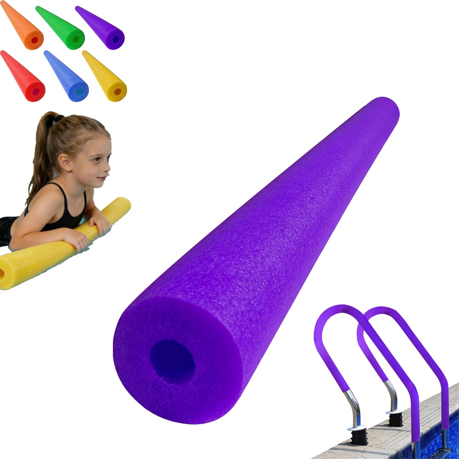 Long Pool Noodle Foam, Hollow Foam Pool Swimming Noodles, Floating Foams Tube Aid Woggle Logs Pools Noodles with Hole, Colorful Water Exercise Pools Swimming Aid Noodle for Kids & Adults (Purple)