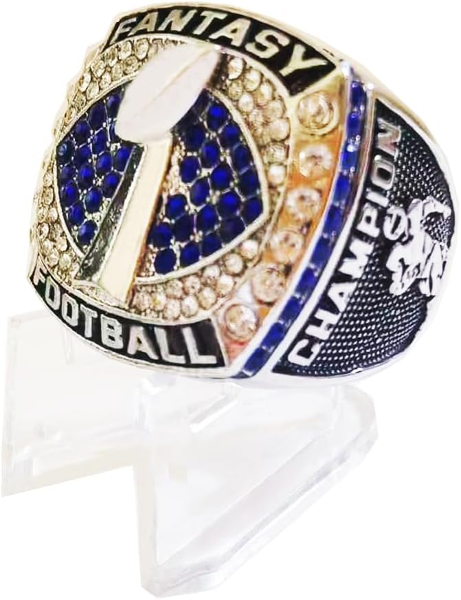 2021 Fantasy Football Ring | Heavy FFL Championship Ring | Silver Plated MVP Award Trophy For Fantasy Football League Winne
