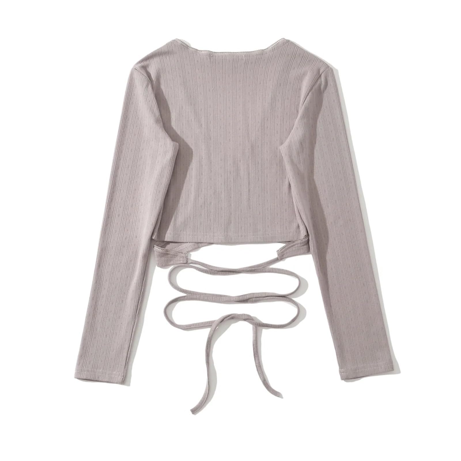 Sexy Strick-Baumwolle im Ballettstil mit Schnürung an der Taille, Wickel-T-Shirt, Skinny-T-Shirt for Damen mit gekreuztem V-Ausschnitt und langen Ärmeln, Crop-Tops