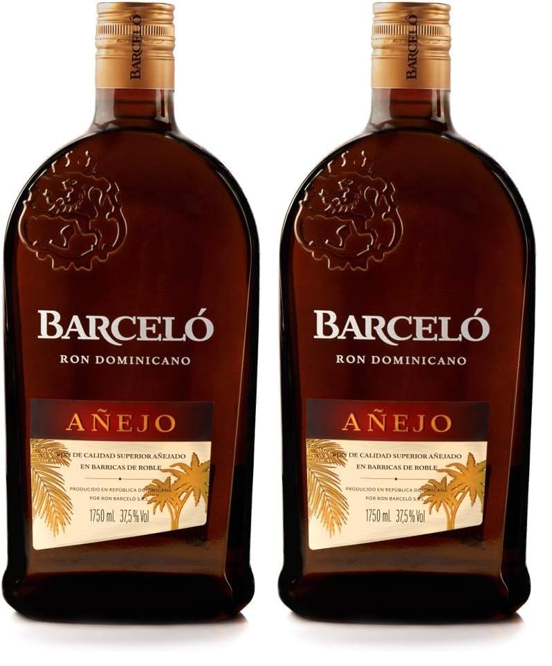 Ron Barceló Añejo, Botella de Ron Dominicano, Añejado en Barricas de Roble, botella de 1750 ml (Paquete de 2)