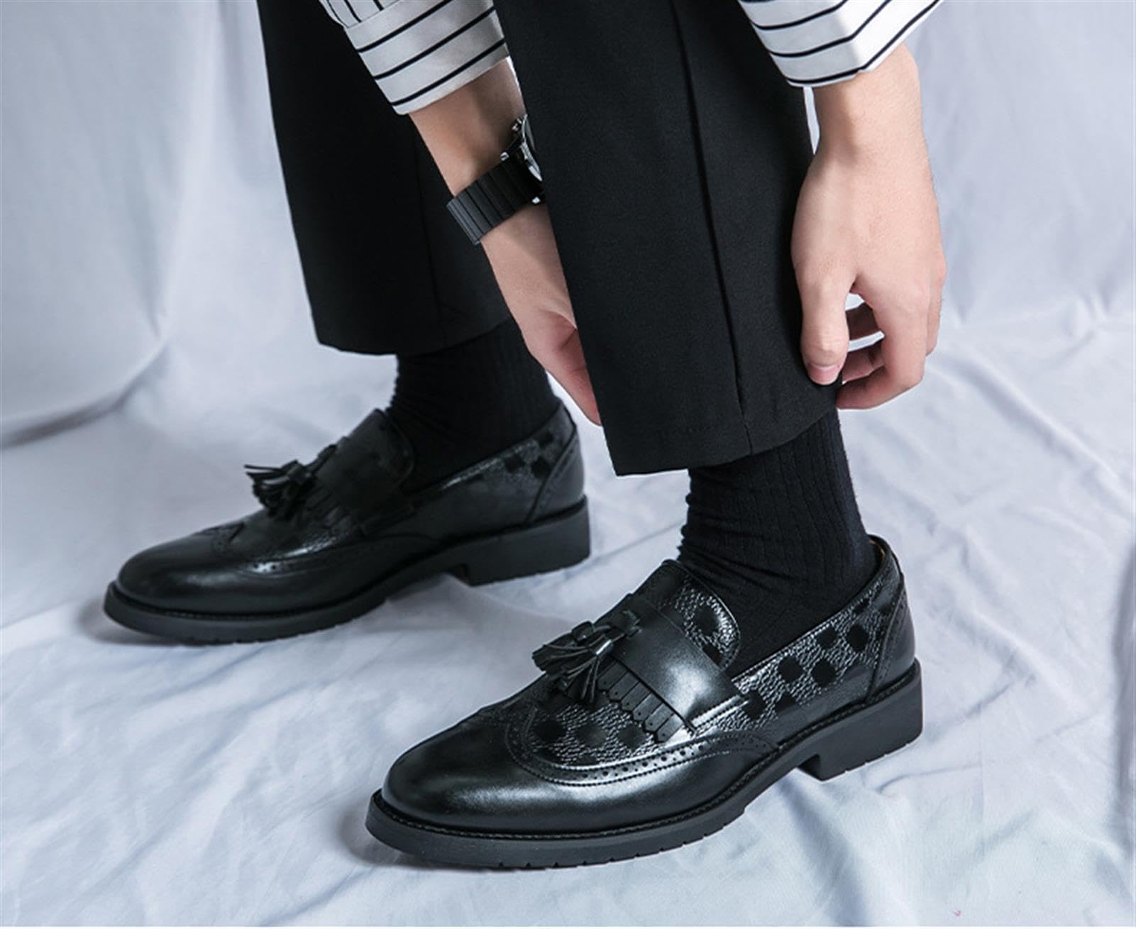 Mocasines con Borlas para Hombre Zapatos Brogue Oxford de Vestir Elegantes Formal Negocios Boda Fiesta Zapatos Planos de Cuero