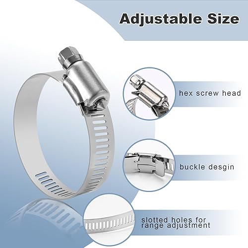 Miniatura 5 de Kit surtido de 22 abrazaderas de manguera de acero inoxidable de alta calidad, abrazaderas de engranaje helicoidal, abrazaderas de manguera pequeñas