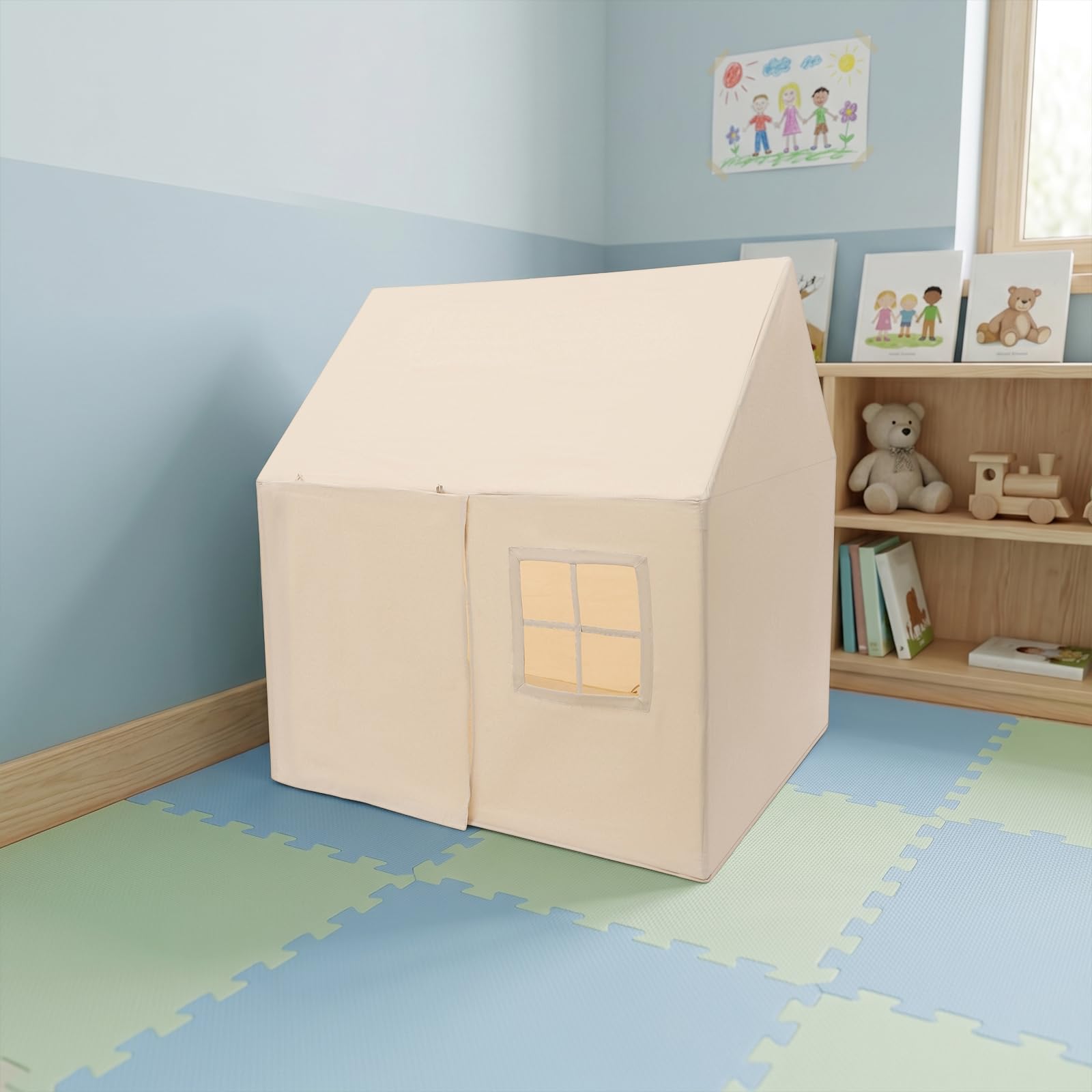 Zelt für Kinder | Kindertelt drinnen mit weicher Matte & Lichterkette | Spielzelt für Kinder als gemütliche Leseecke oder Spielhaus | faltbares Kinderzelt | atmungsaktiv & stabil