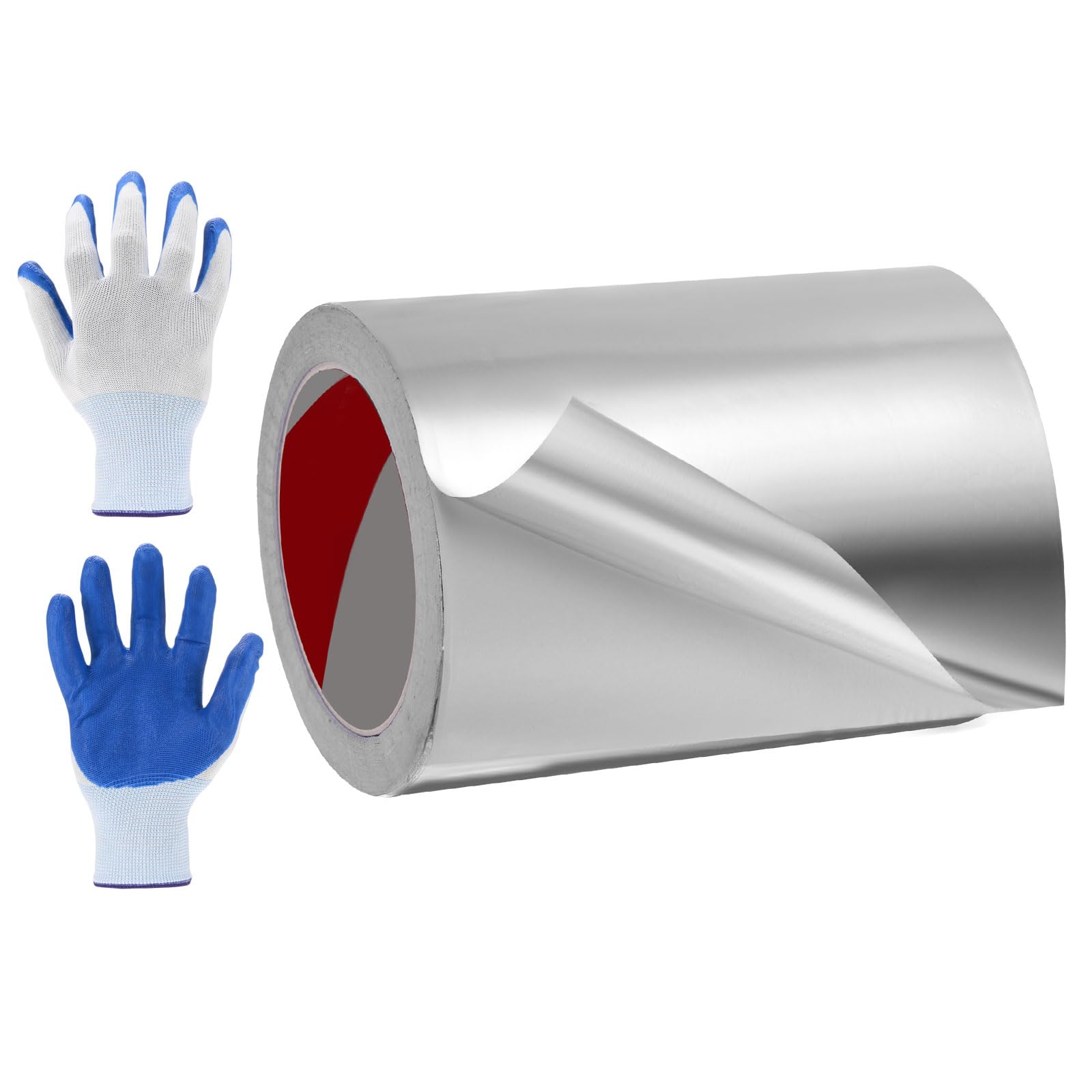 sourcing map 1 Pack Aluminum Foil Tape, 0.09mm x 150mm x 20m Heavy Duty HVAC Tape Metal Duct Tapes Heat Resistant Tape Insulation Tapes with Gloves for Air Ductwork, Dryer Vent, HVAC Sealing