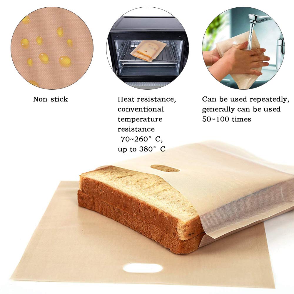 Teflonowa torba na chleb, torba na kanapki, torby na chleb, 10 sztuk, wielokrotnego użytku, torby nieprzywierające, Toastabagi na kanapki Pizza Snack ser Panini
