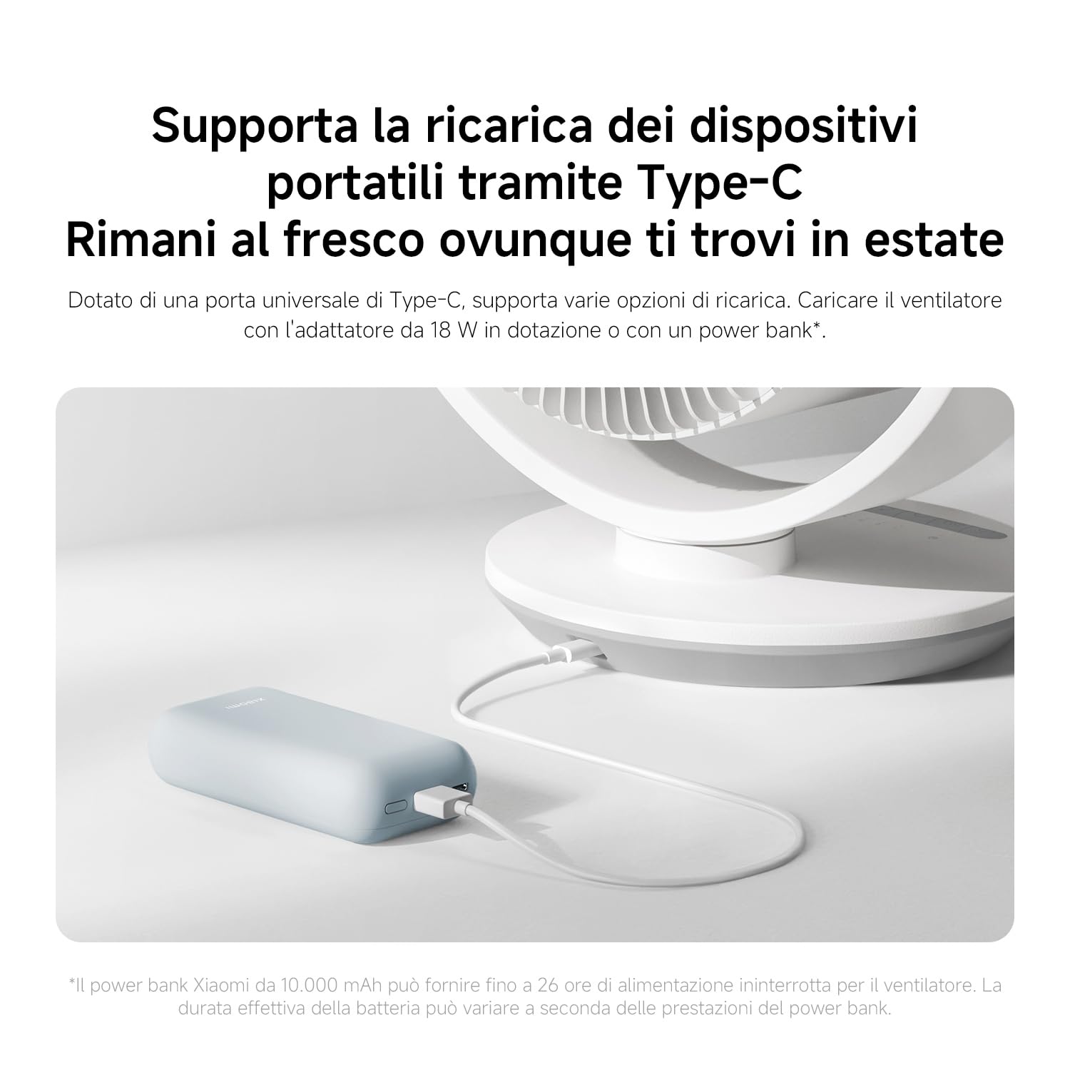 XIAOMI Ventilatore Circolatore d'Aria Smart da tavolo | Flusso d'Aria Potente, con oscillazione 3D, 100 velocità, controllo via app e opzioni di alimentazione USB-C flessibili.