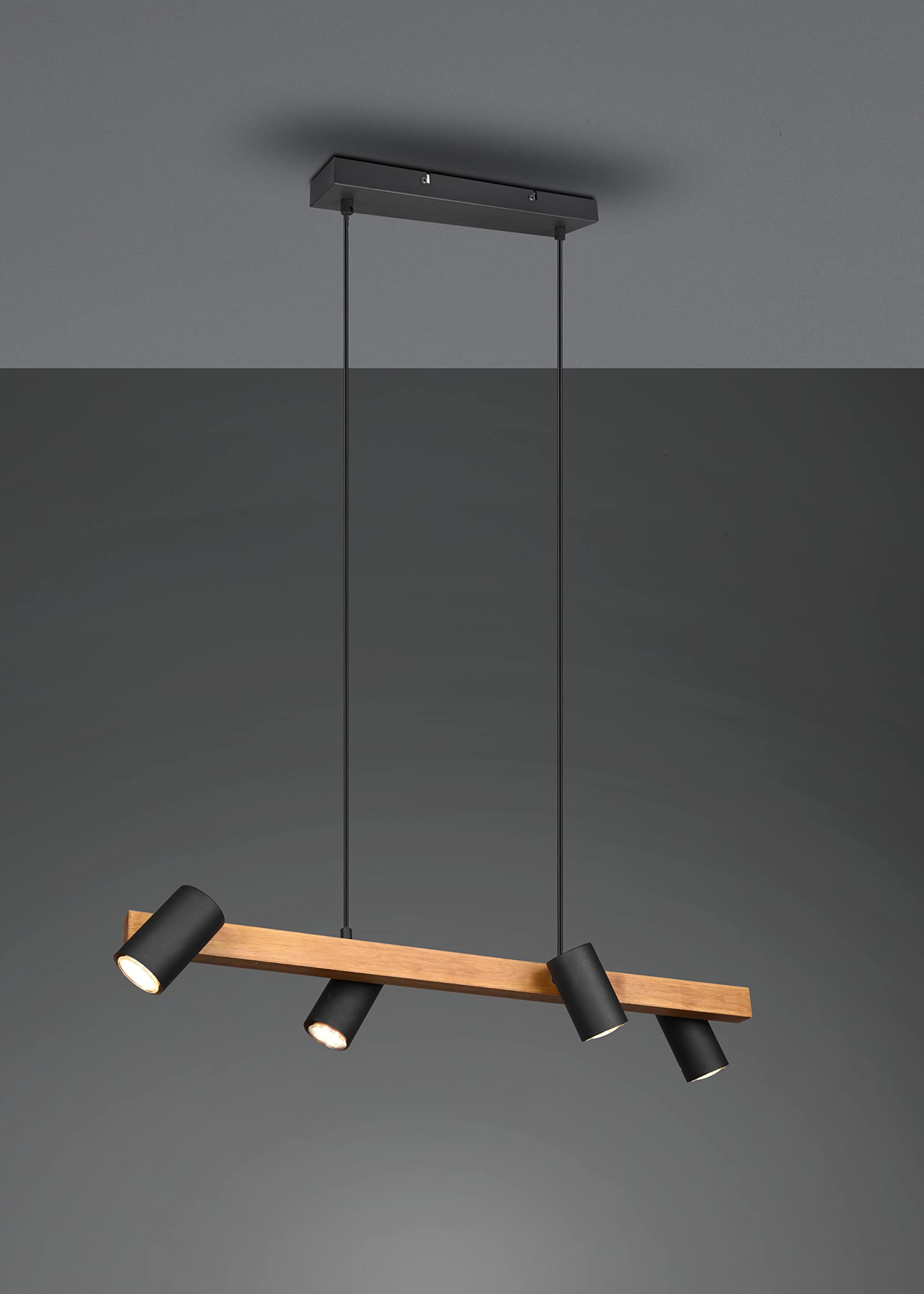 Trio Leuchten Pendelleuchte Marley 312490432, Metall Schwarz matt, Holz, exkl. 4x GU10