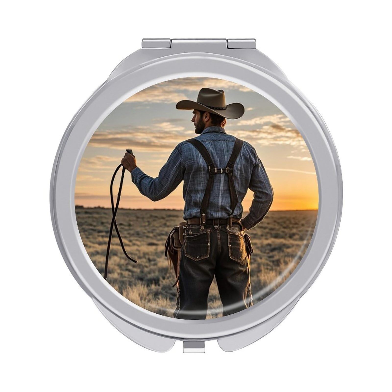 FekiLoot Cowboy West Compact Mirror for Purse Portable Travel Makeup Mirrors Metal Magnifying Pocket Mirror Double Sided Small Handheld Mirrors for Women Travel Essentials