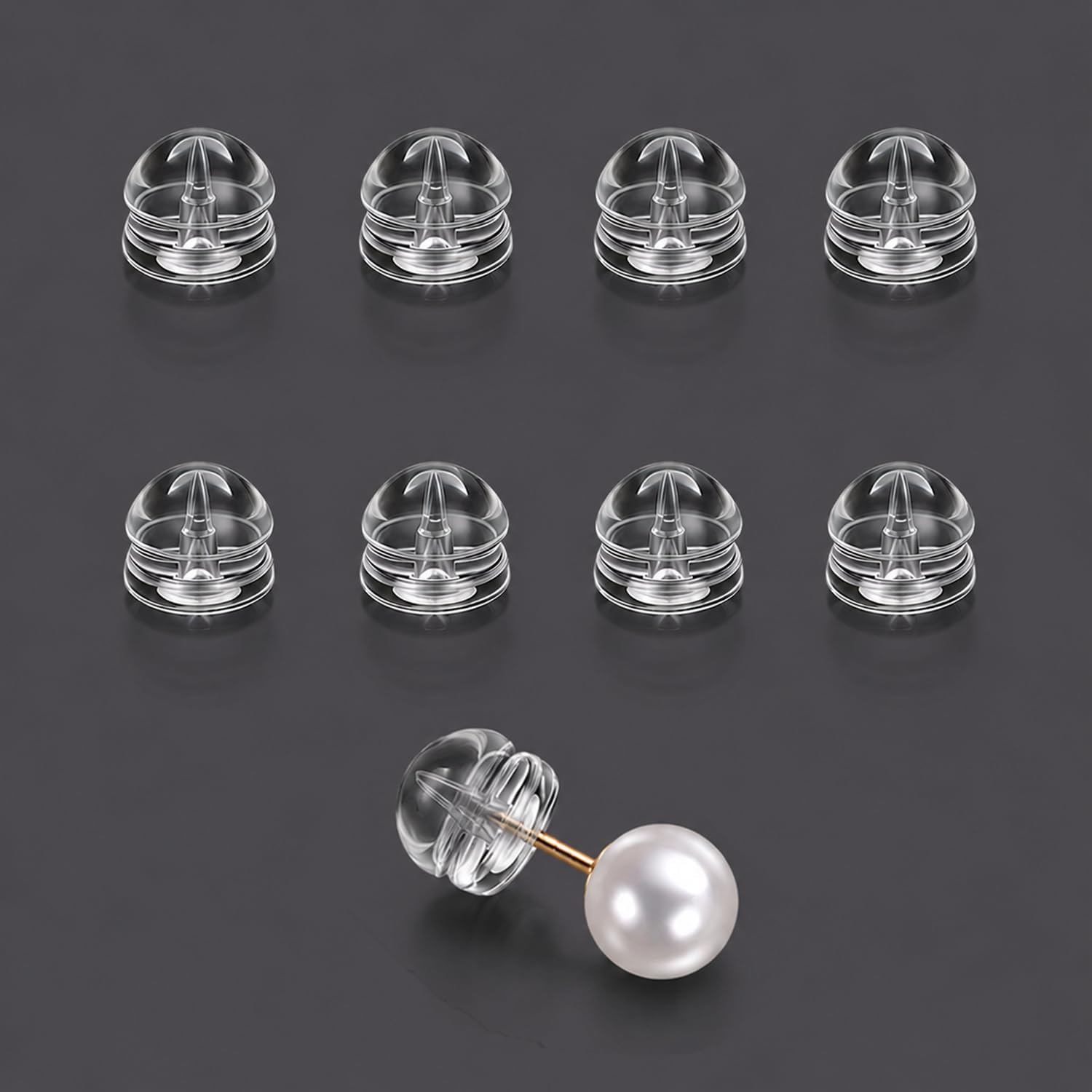 Comfort Top High Transparent Silicone Earring Backs, Hypoallergenic Replacement Stoppers for Stud, Hoop and Fishhook Earrings, 50 Pack