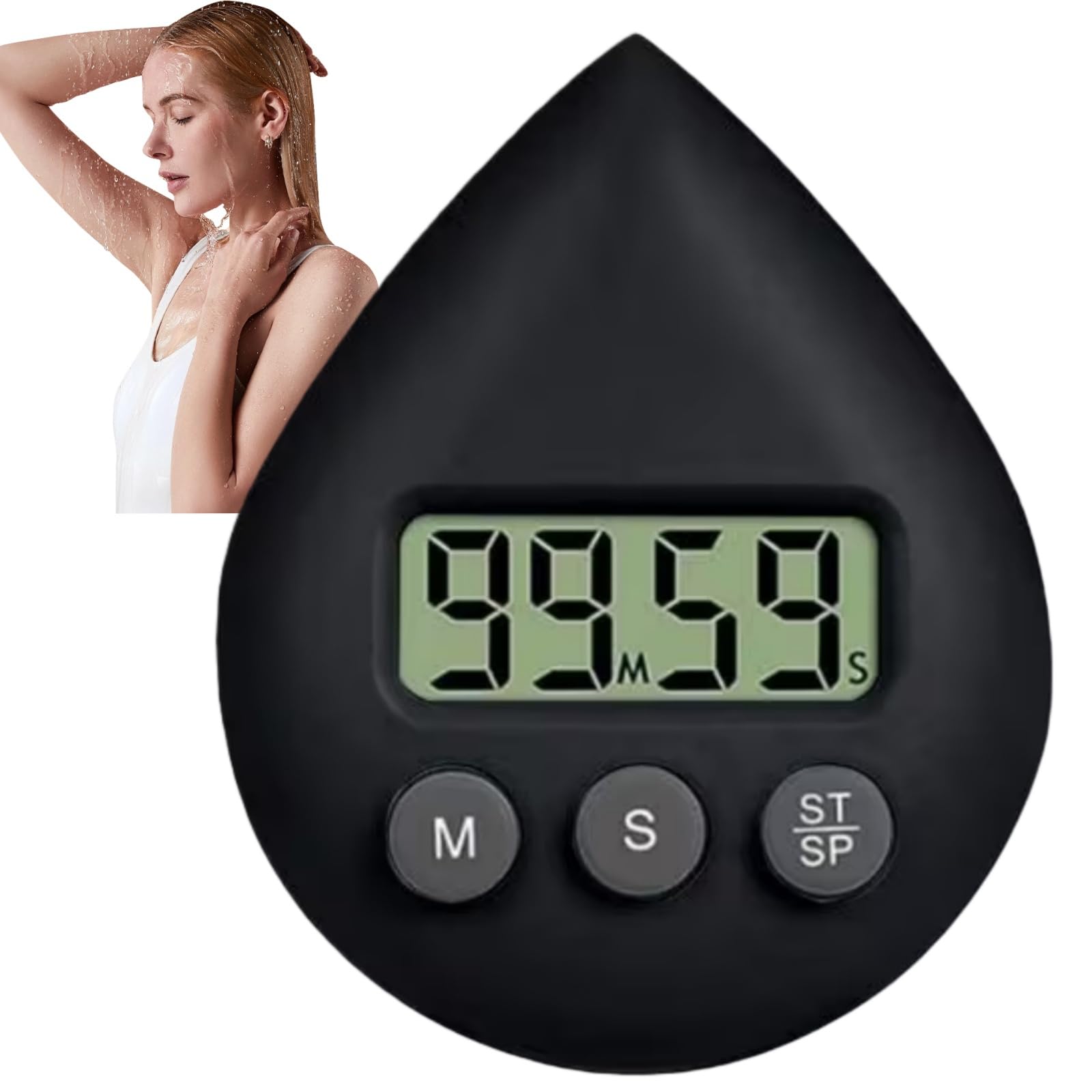 Digital Shower Timer Waterproof,Bathroom Clock Waterproof,Digital Shower Timing Tool,Bathroom Clock Water Drop Shape,Sho/wer Timer Di/gital Bath/room Cl/ock,Energy Saver Countdown Alarm Clo/ck(Black)