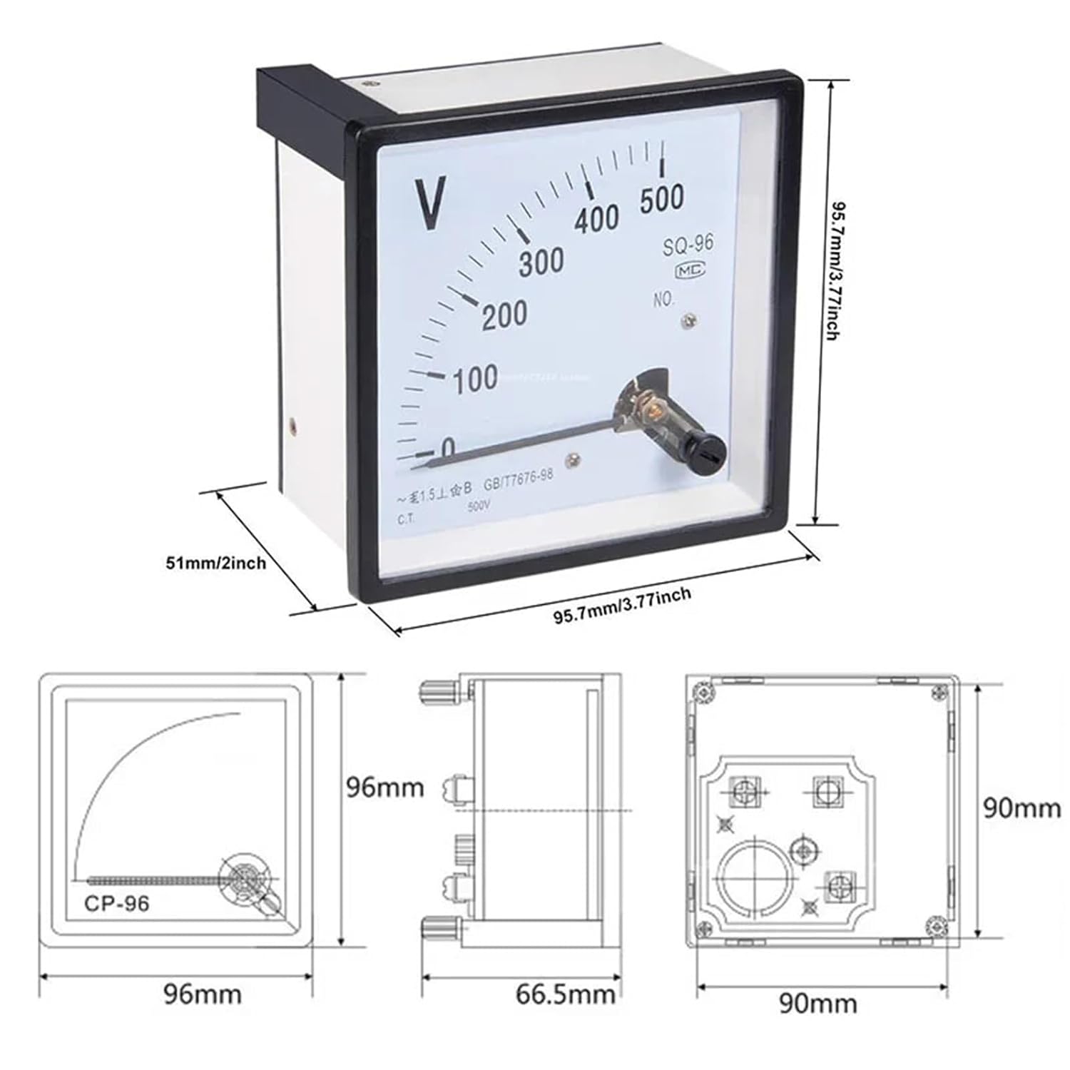 CP-96 SQ-96 Pointer AC Voltmeter 50V -1000V 10KV/100V 96 * 96mm 1Pcs(300V)
