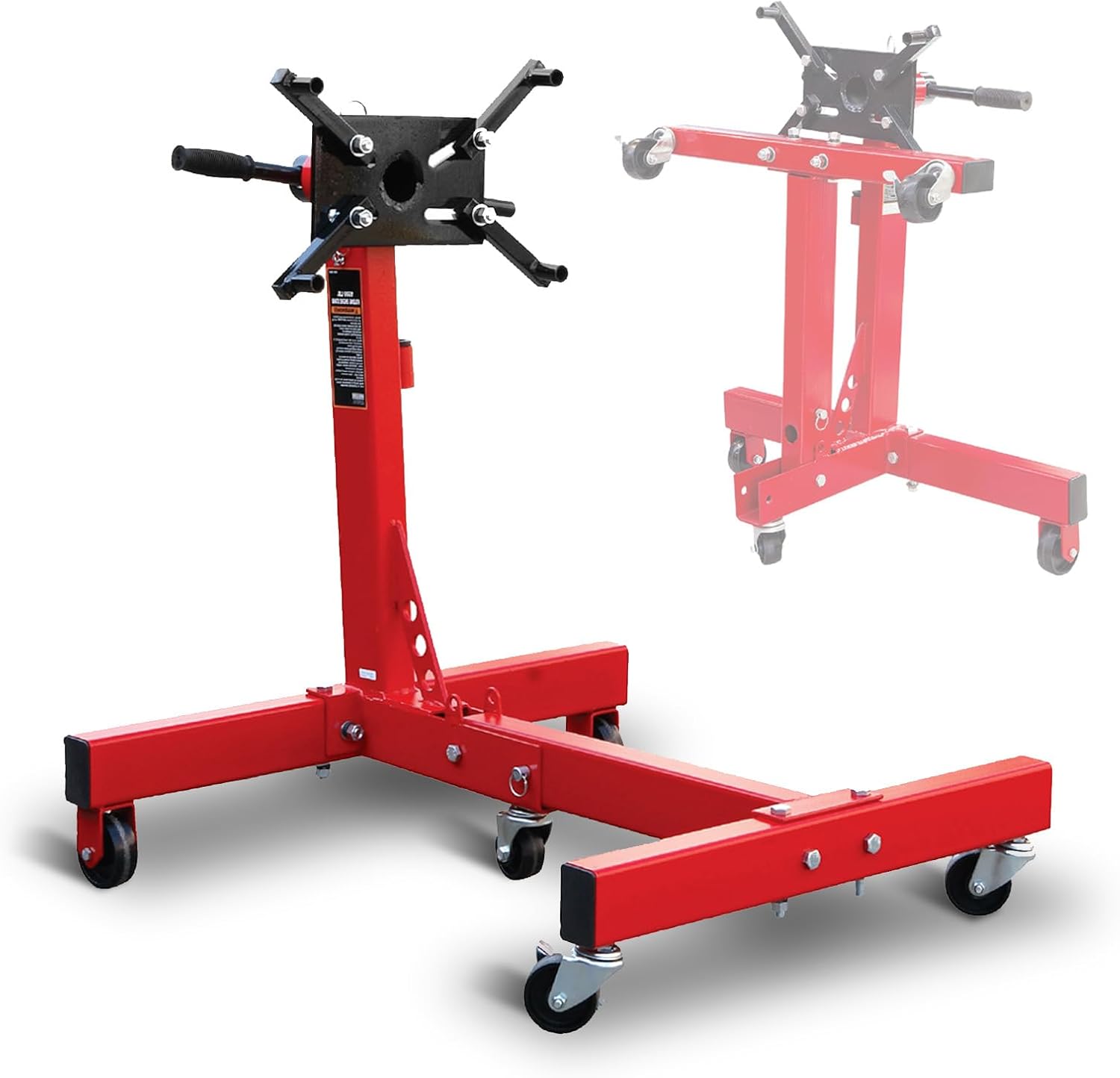 BIG RED T26801-2 Steel Rotating Engine Motor Stand 3/4 Ton (1,500 lbs) Capacity with 5-Casters, 4 Adjustable Arms,360 Degree Rotating Head and Foldable Frame,for Vehicle Maintenance, Auto Repair?Red Engine Stand 3/4 Ton (1,500 lbs)