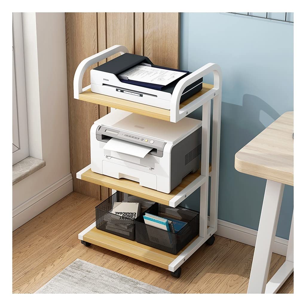 Mueble Impresora Soporte de Carro Impresora 3 Niveles con Ruedas, Estante Almacenamiento Multiusos, Organizador Papel Oficina for Suministros en casa Cajonera Escritorio(Black-c)