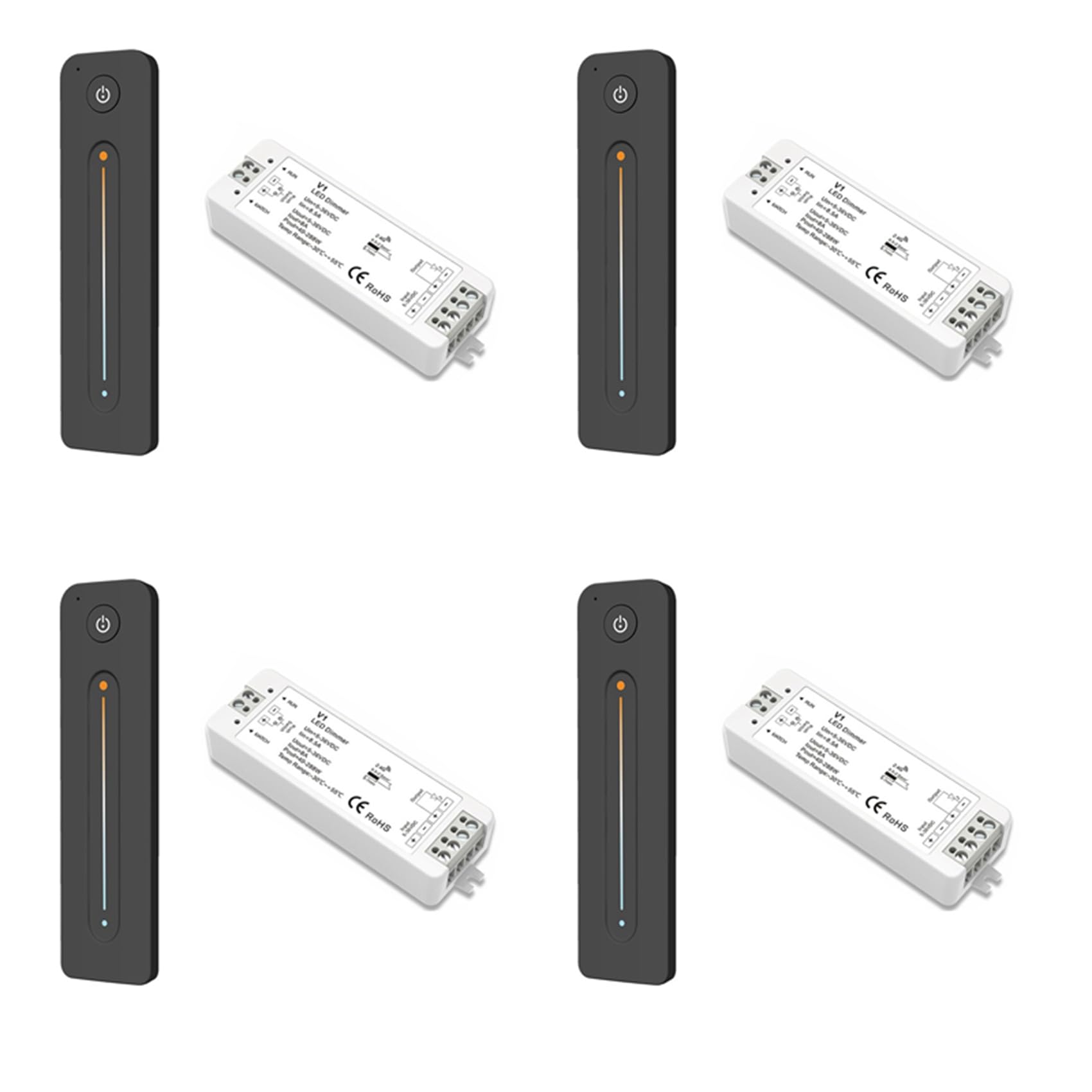 4X LED Dimmer 12V 5V 24V 36V 8A PWM Drahtloser RF Schalter mit 2,4G Helligkeits Anpassung Fernbedienung für LED Einfarb Streifen