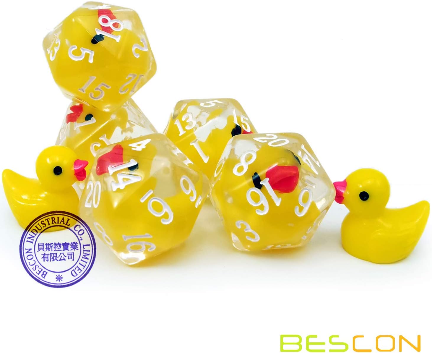 BESCON DICE Yellow Duck 20 Sides Dice Set of 5, Duck D20 5pcs Set