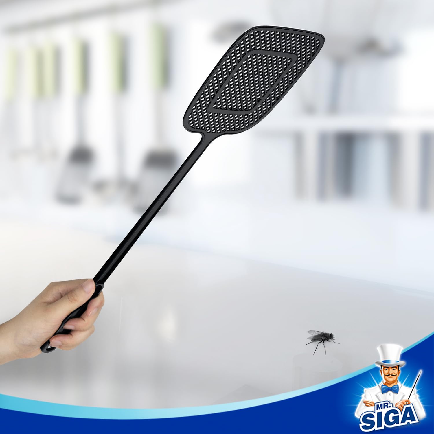 MR.SIGA Heavy Duty Long Handle Fly Swatter, Black, 6 Pack - Image 4