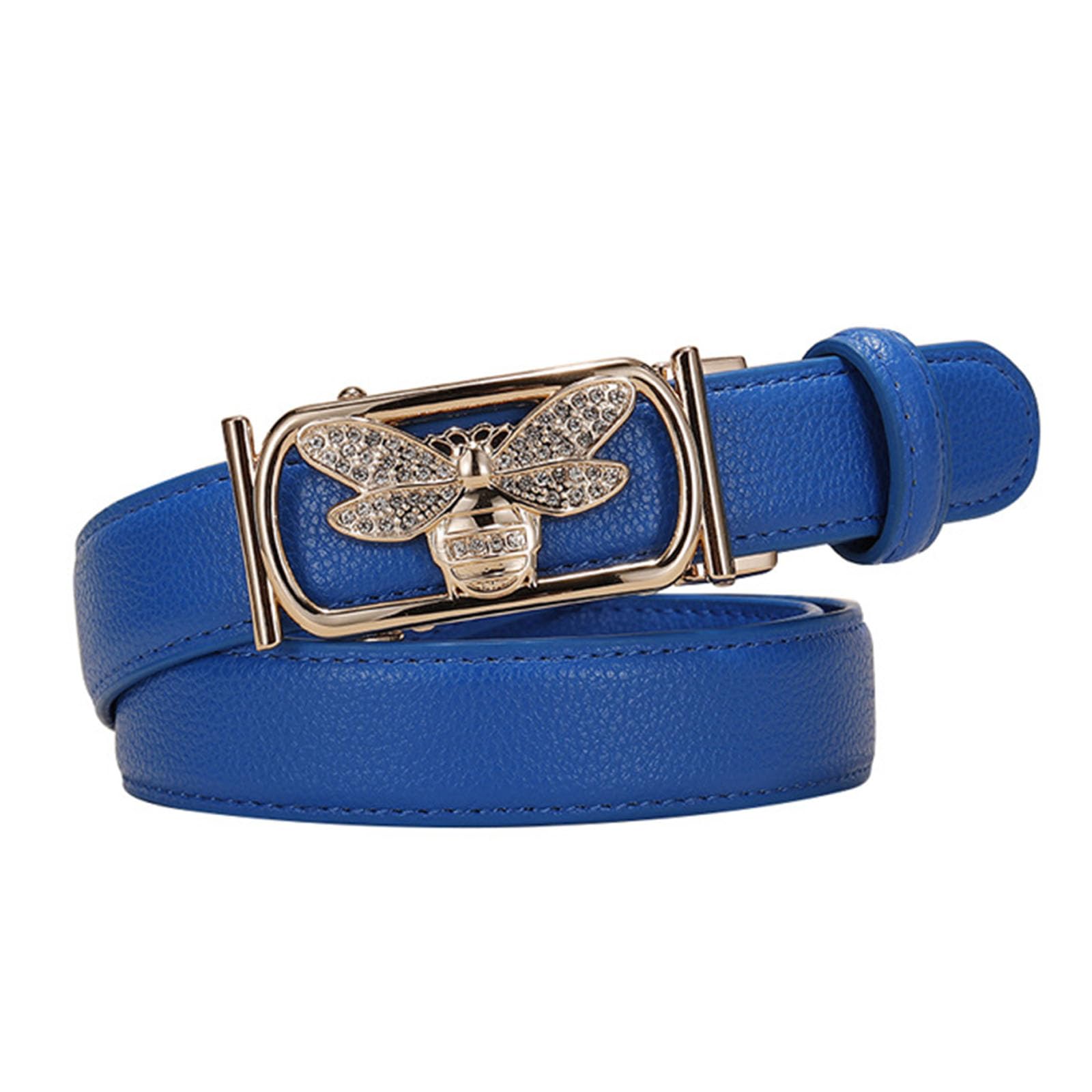Jiary Unisex Blue ,105Cm/41.3'',Womens Ratchet Fashion Belt, Leather Belts For Women With Square Animal Pattern Alloy Automatic Buckle