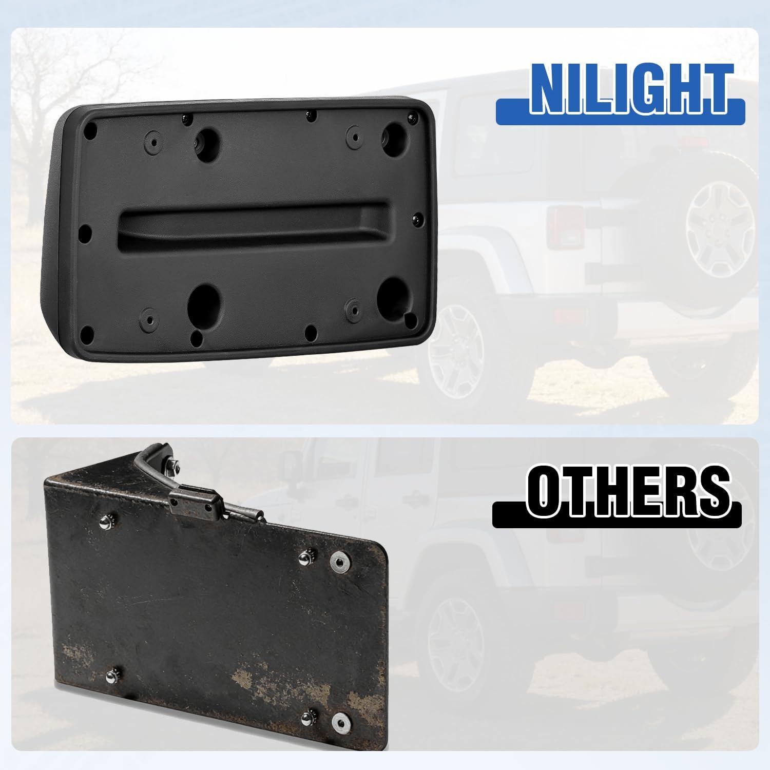 Nilight Rear License Plate Frame Holder Bracket for 1997 1998 1999 2000 2001 2002 2003 2004 2005 2006 Jeep Wrangler TJ Accessories Replace #55174994 Plastic License Plate Mounting Black