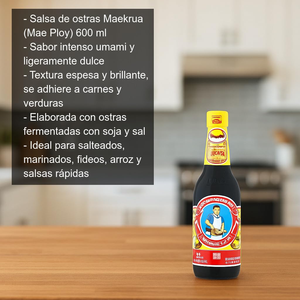 Salsa de ostras 600 ml botella cristal umami para wok cocina asiática