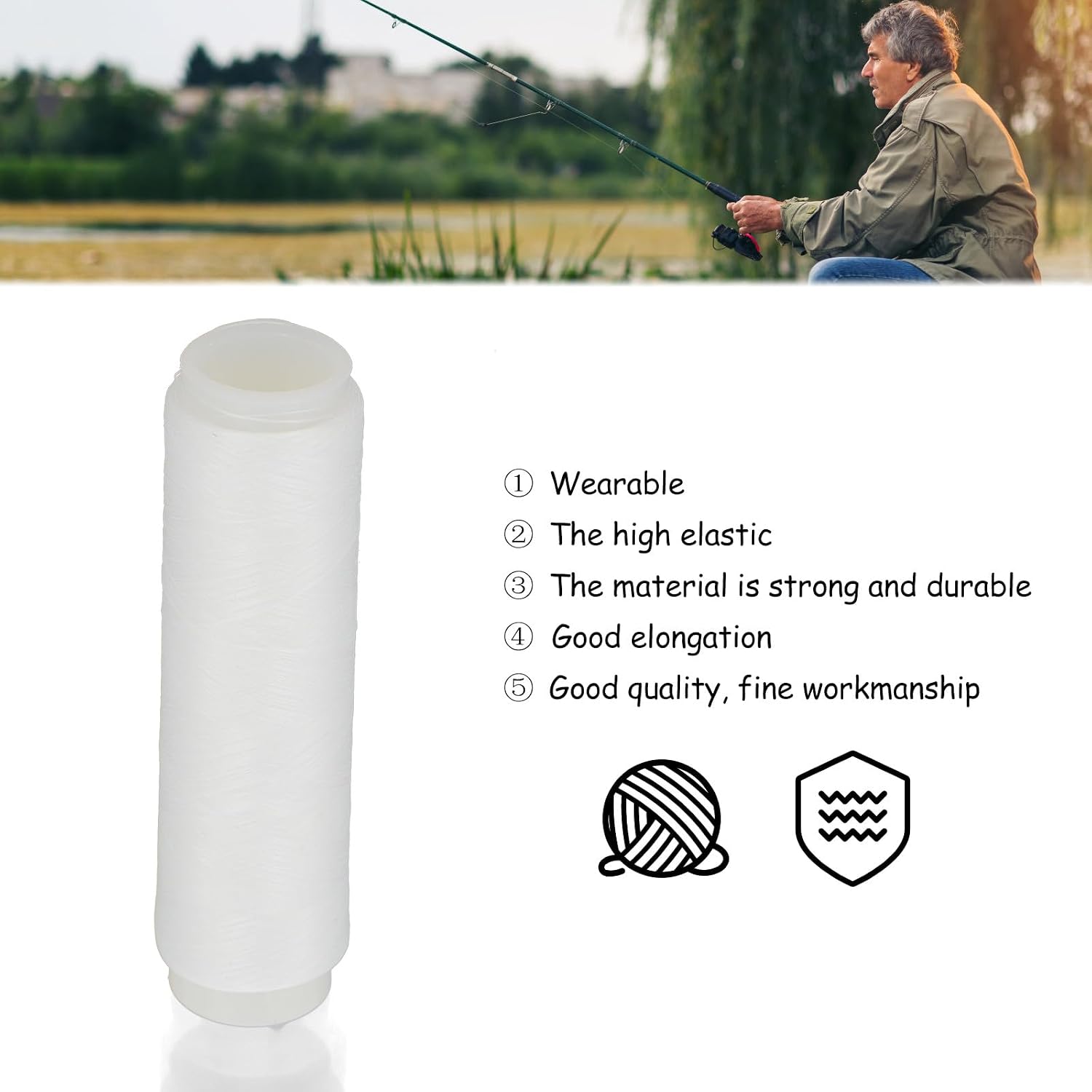 Ciieeo Nylon Fishing Line 2 Rolls 1.0 White High Elasticity Anti-Slip Monofilament Line Wear-Resistant Saltwater Fishing Accessory for Freshwater