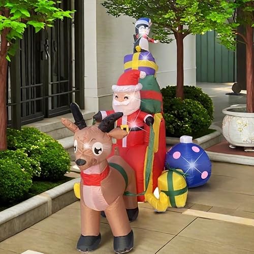 Miniatura 2 de Inflables navideños de Papá Noel con trineo de renos, pingüinos y cajas de regalo, decoraciones al aire libre, luces LED integradas, decoración de