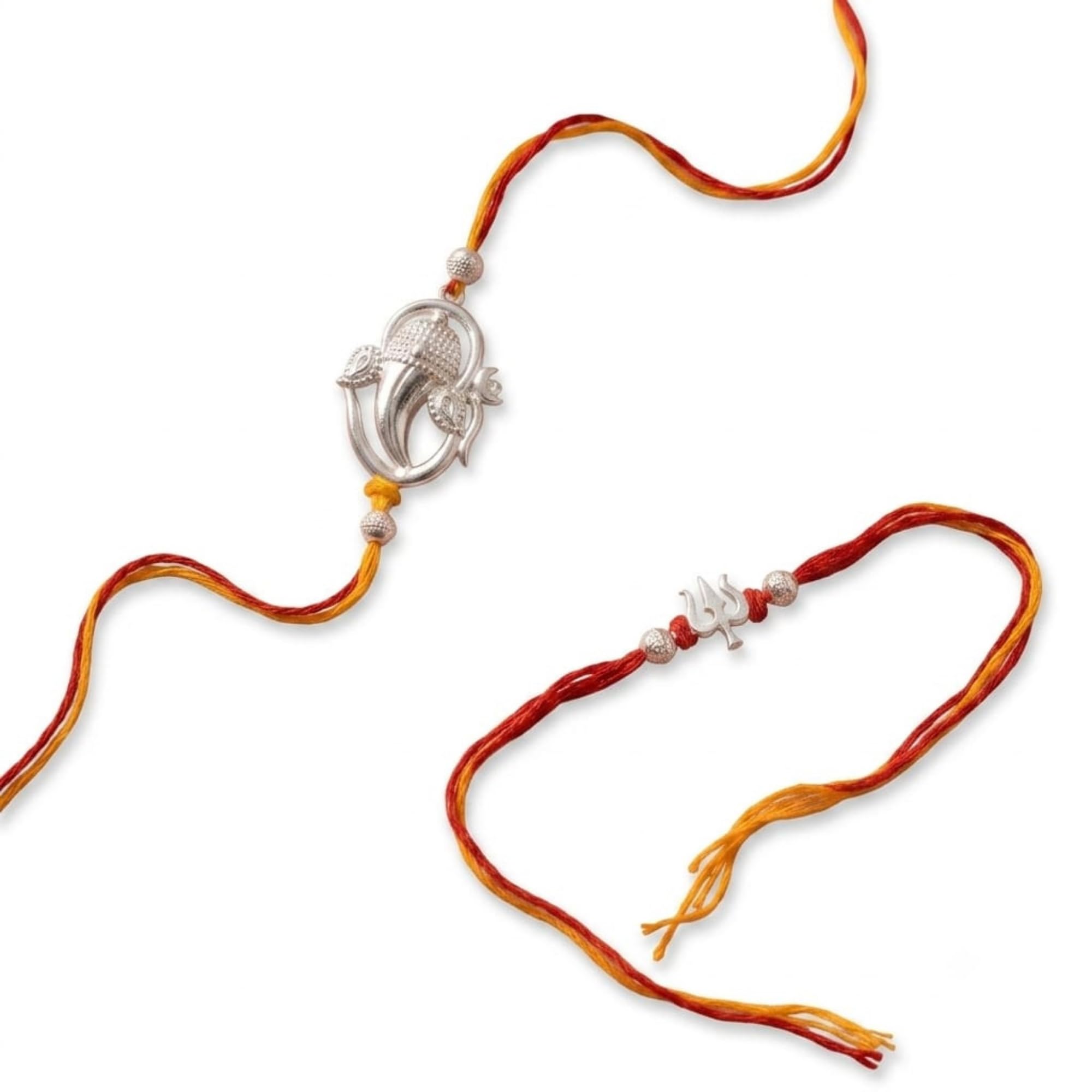 Silver Plated Lord Ganesha & Lord Shiva Trishul Rakhi Set of 2 for Brother | Handmade Designer Rakhi for Raksha Bandhan | Traditional Spiritual Gift-image-23